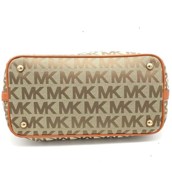 NEW MICHAEL Michael Kors Beige Tan Orange Signature Canvas & Leather Tote Large - Picture 5 of 16